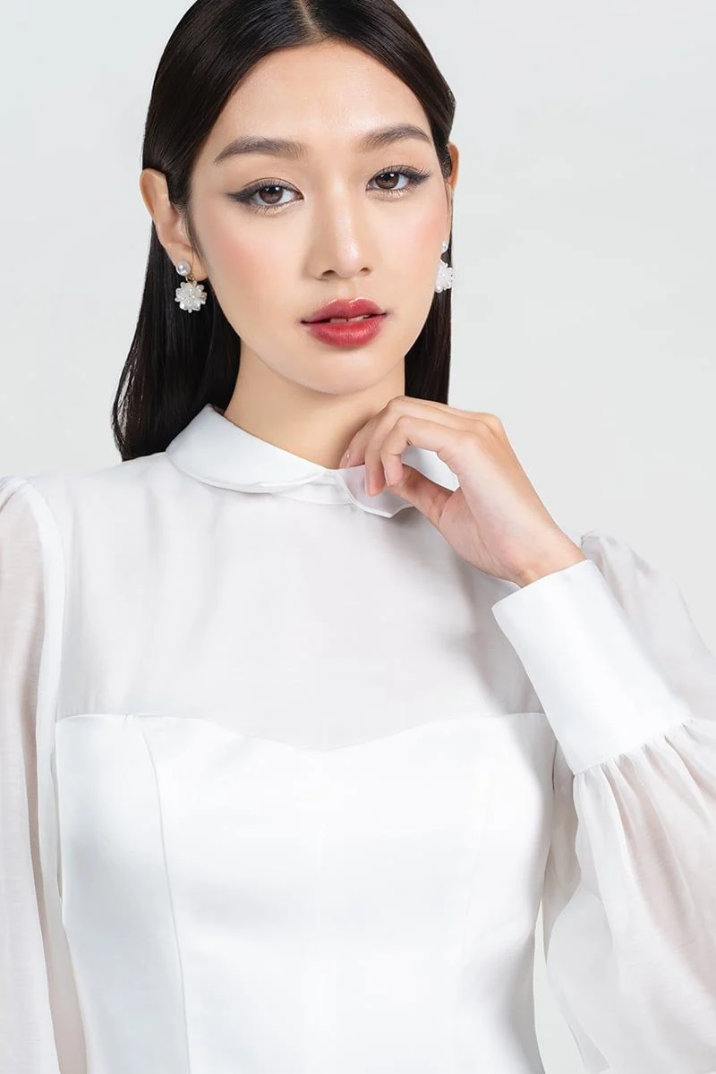 Đầm Sơ Mi Phối Xuyên Thấu - Image 2